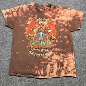 Aerosmith Tour 1977 T Shirt Mens Large Brown Tie Dye Rock Band Graphic